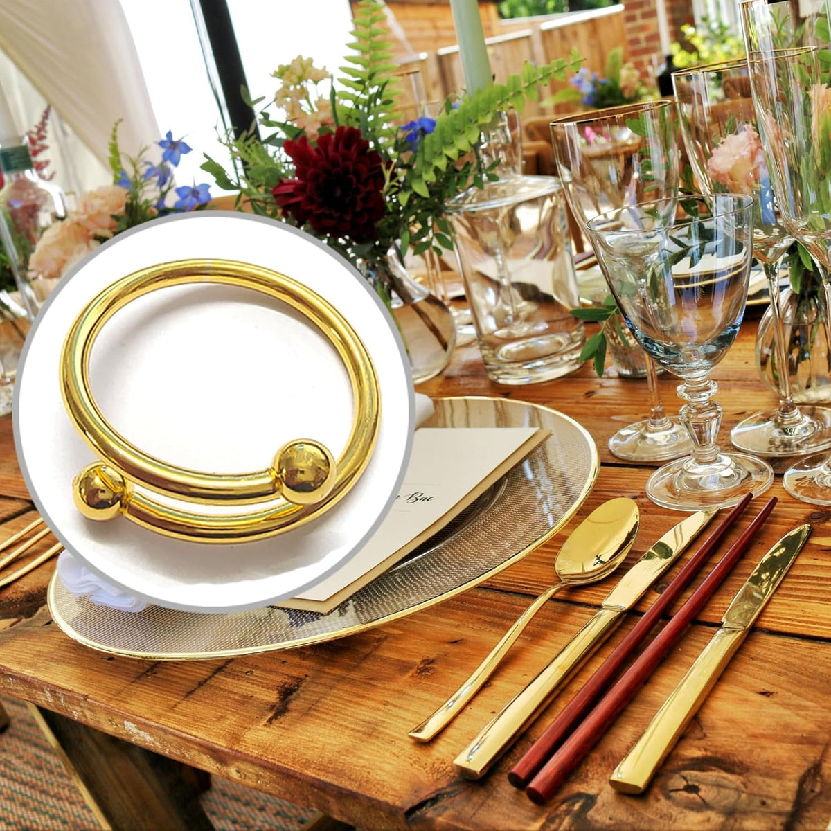 8 Pcs Gold Napkin Rings - Round Napkin Ring,Stainless Steel Napkin Rings,Metal Napkin Ring for Table Settings Wedding Christmas Party Dinner Table(Spring Type)
