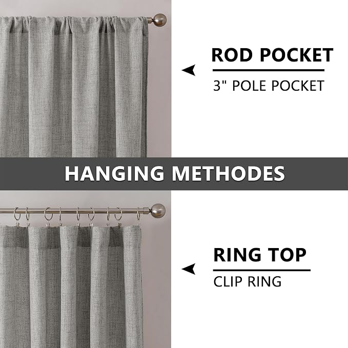 Tollpiz Short Linen Curtains Living Room Rod Pocket Semi Sheer Curtain Burlap - Image 5