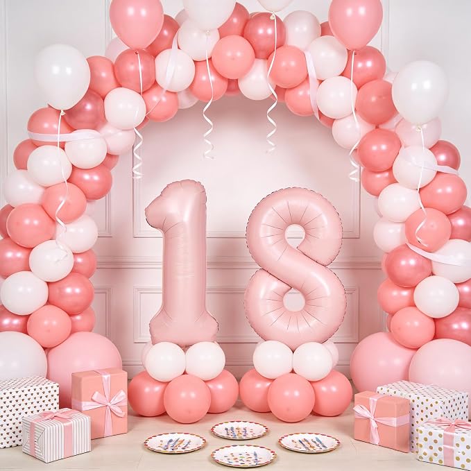 40 In Matte Pink Number Balloons Helium Foil Mylar Balloon Party Digital 5 | - Image 5