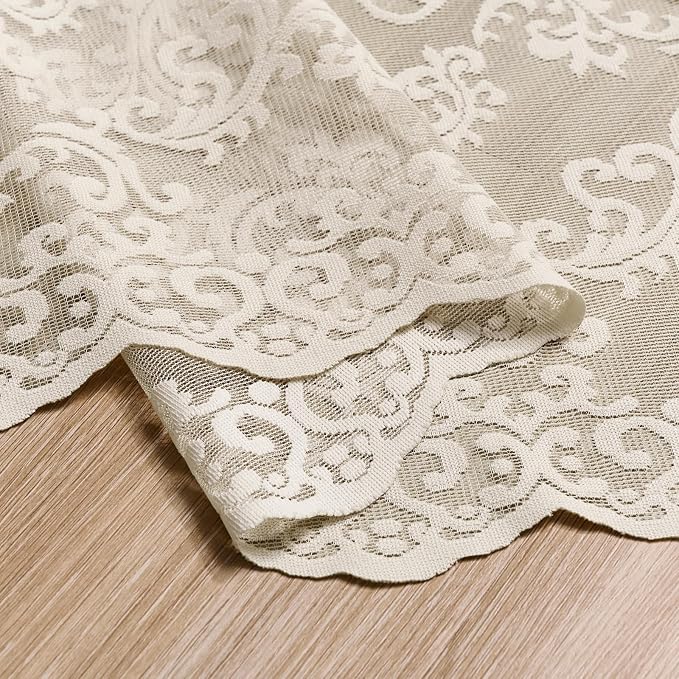 FOLKSIDE Khaki Lace Curtains 84 Inches Long 2 Panels Neutral Paisley Floral - Image 7