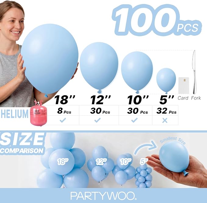 PartyWoo Light Blue Balloons 100pcs Baby Pastel Sky Aqua Blue Color | 18 12 10 - Image 6