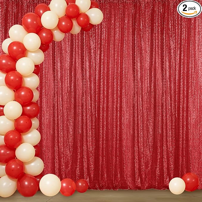Sugargirl Red Sequin Backdrop Curtain 4FTx8FT Glitter Red Background Drapes by Sugargirl
