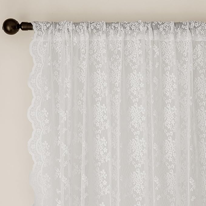 Anmao Vintage White Lace Curtains 63 Inches Long 2 Panels Set, Romantic Elegant - Image 6