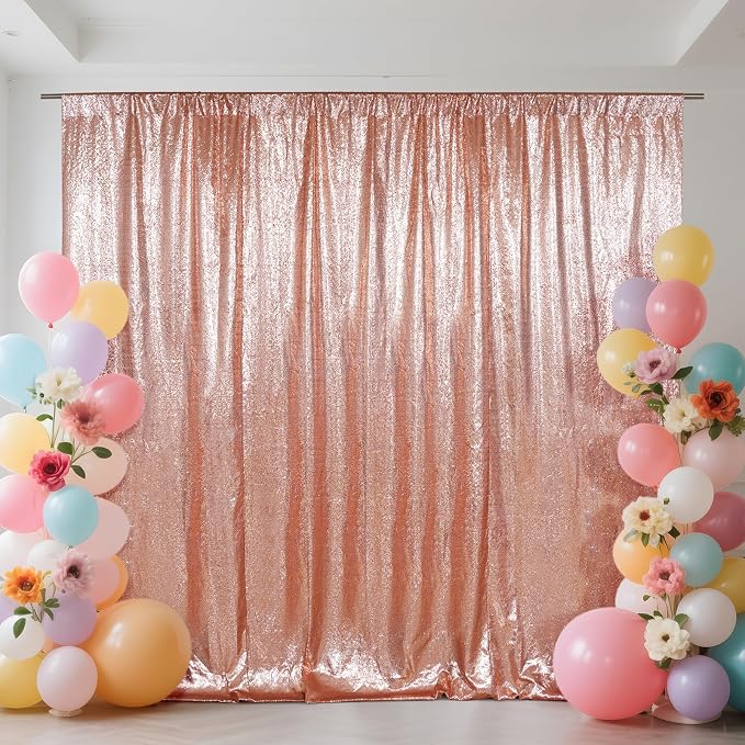SquarePie 6x6ft Rose Gold Sequin Backdrop, High Density Non-Transparent Glitter by SquarePie