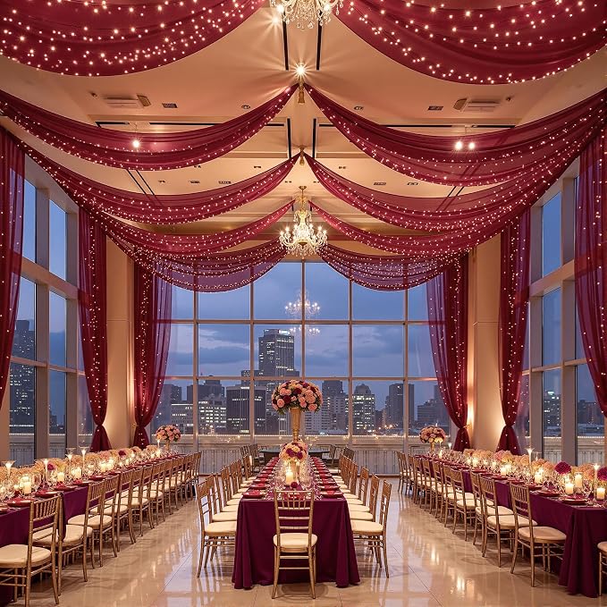 6 Panels Burgundy Ceiling Curtains - Image 7