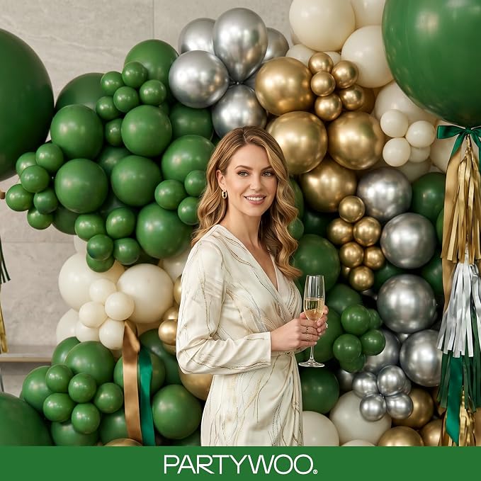 PartyWoo Dark Green Balloons 155pcs Emerald Hunter Forest Green Color | - Image 8