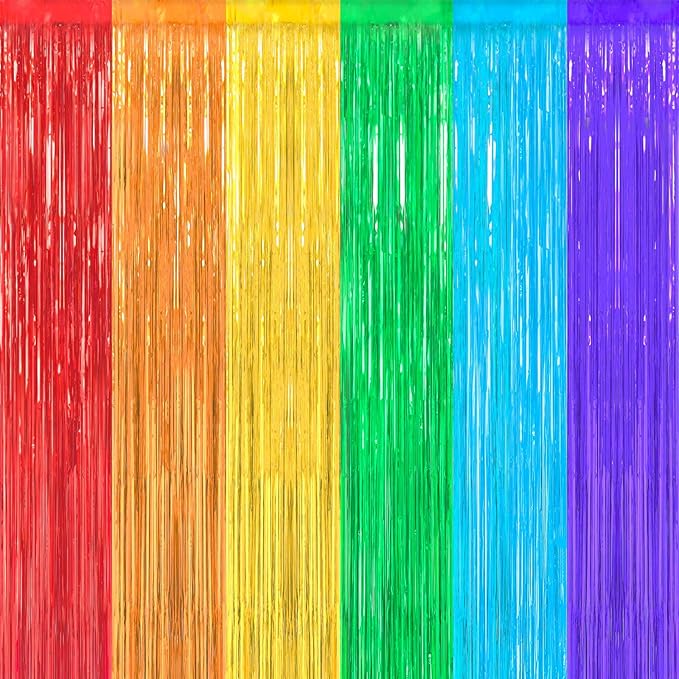 Crosize 2 Pack Rainbow Party Streamers Backdrop, 3.3 x 9.9 ft | Tinsel Foil by Crosize