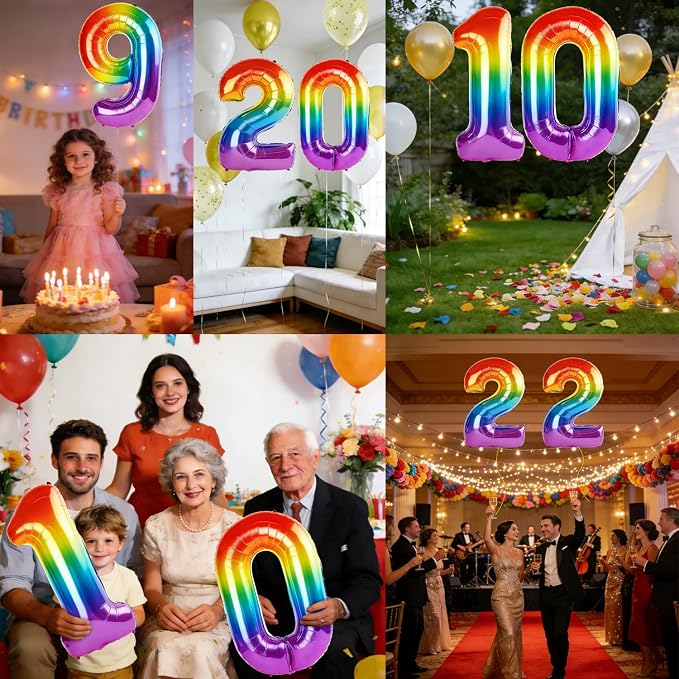 40 Inch Number 9 Balloons for 9th Birthday Party Decorations, 0-100 Rainbow - Image 7