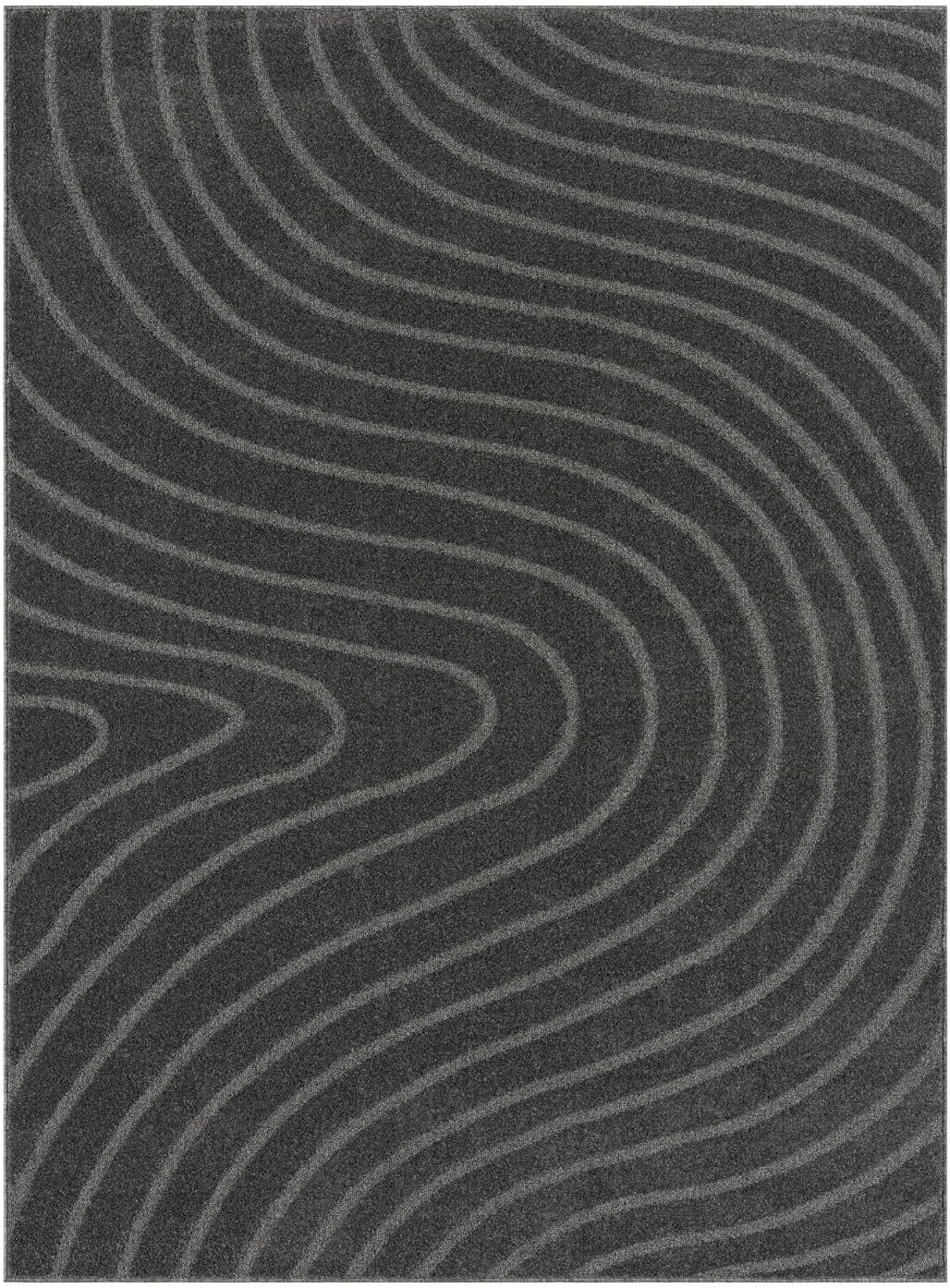 LUXE WEAVERS Modern Geometric Wave Anthracite 4x6 Area Rug