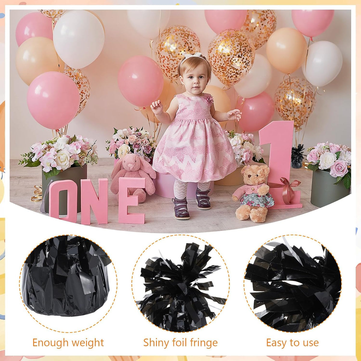 8 Pcs Black Metallic Balloon Weights Holder Anchors Balloon Holder Weights for Helium Balloons Birthday Graduation Party Christmas Wedding Celebration Decoration (Black)