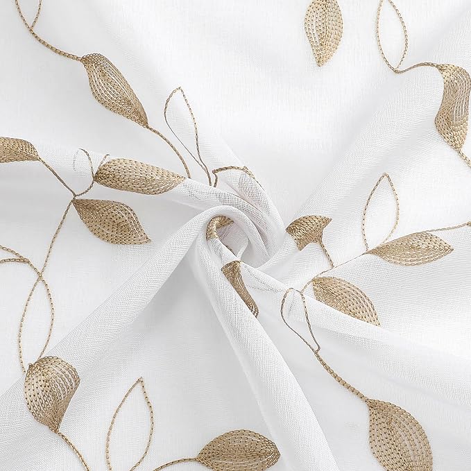 Tollpiz Taupe Leaf Sheer Curtains Living Room Short 54 x 45 Inches | Leaves - Image 9