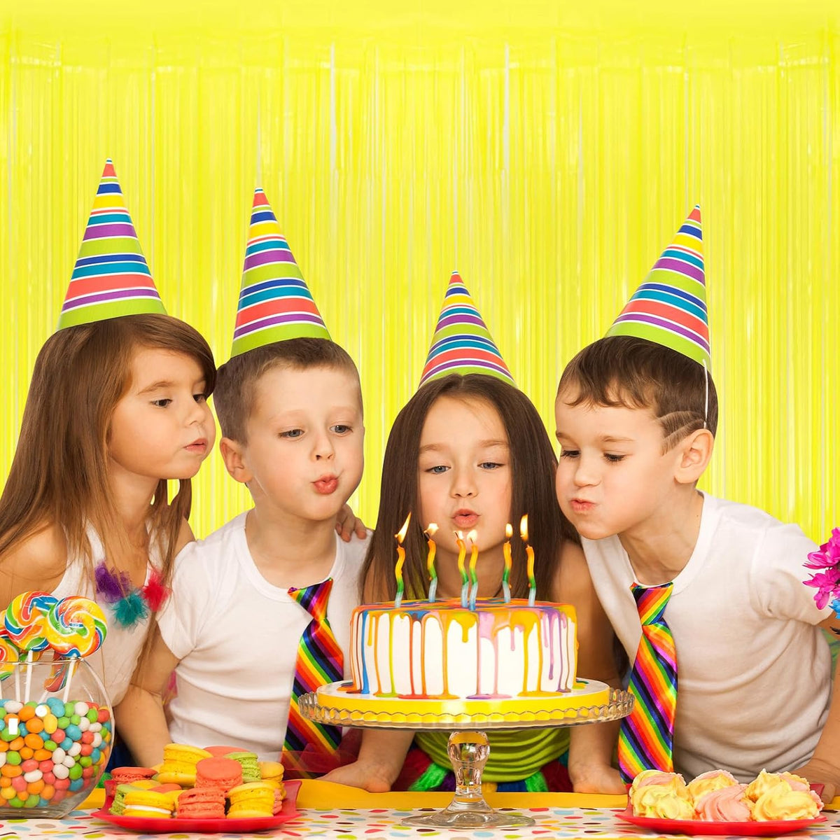 5 Pack Yellow Foil Curtain Backdrop 3.2ft x 8.2ft Tinsel Foil Fringe Curtains Macaron Photo Booth Streamer Backdrop for Party Decorations Birthday Baby Shower Bachelorette Holiday Decor (Yellow)