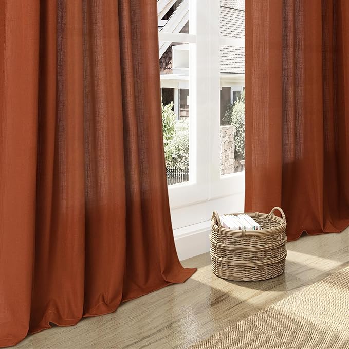 Terracotta Linen Curtains 63 Inches Length 2 Panels - Image 6
