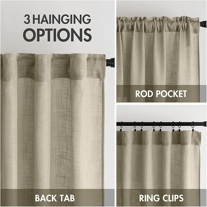 MIULEE Oatmeal Linen Curtains 52x90 Inch Long 2 Panels - Image 3