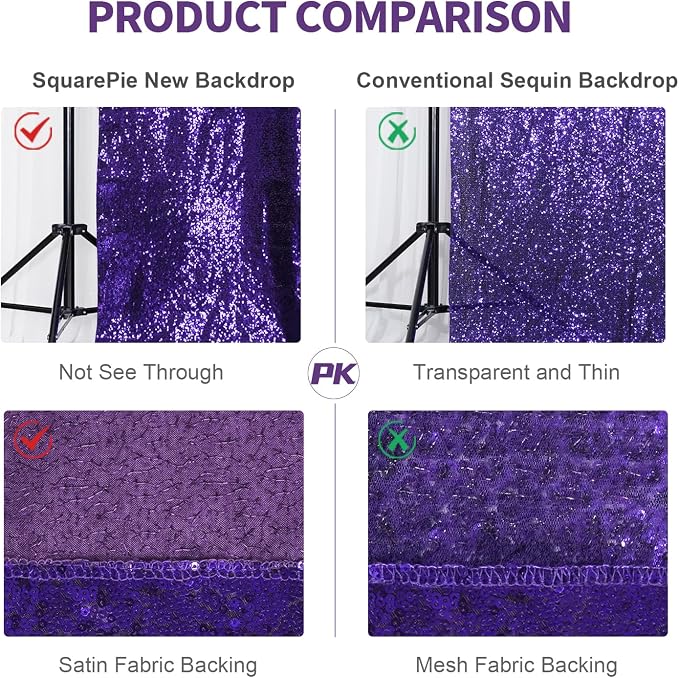 SquarePie 8x10ft Purple Sequin Backdrop, High Density Non-Transparent Glitter - Image 7