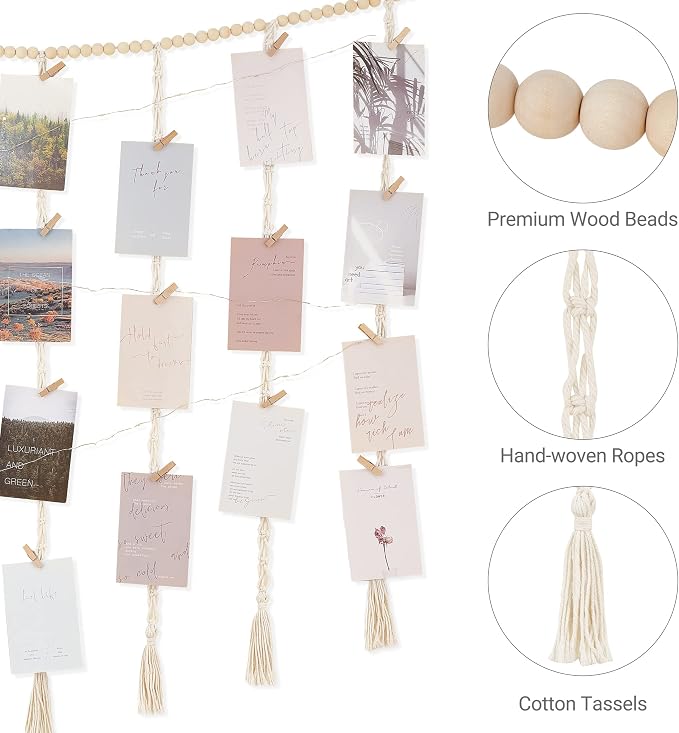 Mkono Hanging Photo Display, Boho Macrame Wall Decor - Image 5