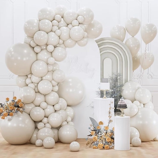 PartyWoo White Sand Balloons 155pcs Different Sizes of 18 12 10 5 Inch Off by PartyWoo