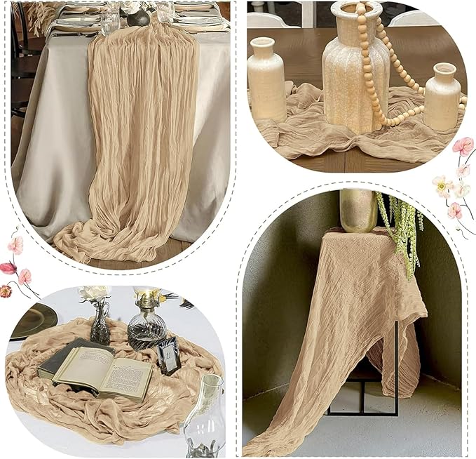 12 Pack Beige Cheesecloth Table Runner 17 x 108 Inch Gauze Table Runner Fabric - Image 6