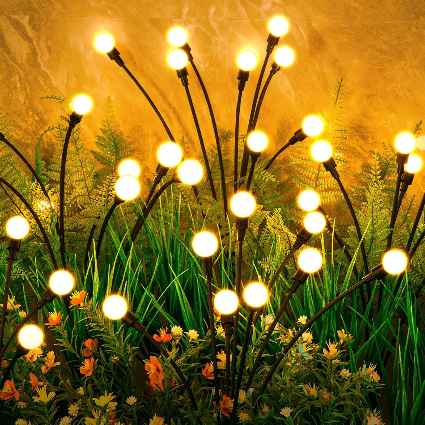 ASMAD Solar Garden Lights (2-Pack, 16 LEDs), Decorative Swaying Lights with Firefly Effect for Patio, Pathway & Outdoor Decor
