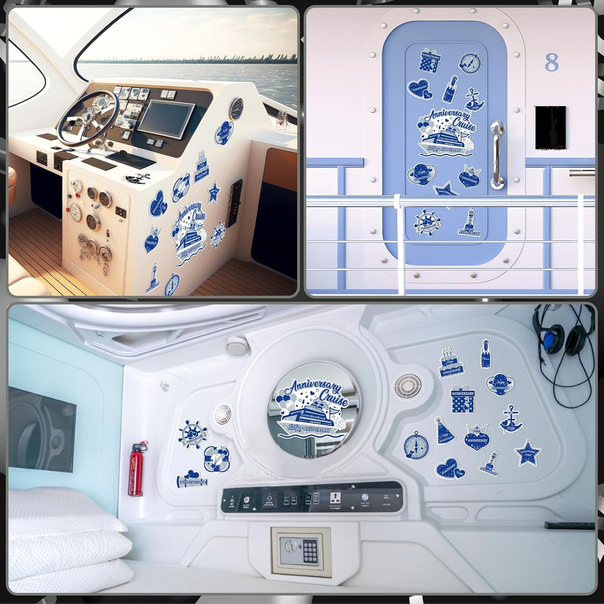 Happy Anniversary Cruise Door Magnets Decorations, Blue Silver Happy Anniversary Cruise Ship Door Decor Magnetic for Married Men Women Wedding Party Refrigerator Fridge Car Kitchen Garage Personalized