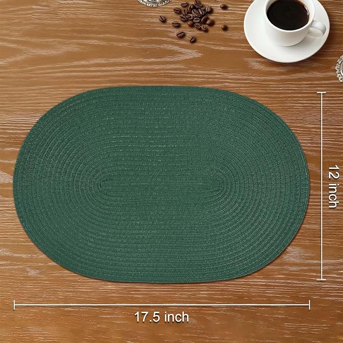 Placemats Set of 8, Woven Oval Braided Dining Table Mats | 12 x 17.5 Inch Size - Image 2