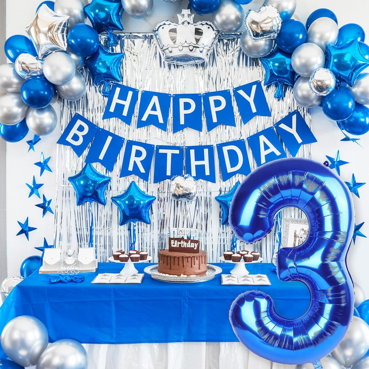 Navy Blue 40 Inch Numbers Balloons 3, Large Self Inflating Dark Royal Blue Digit 3 Helium Balloons for 3rd Birthday Girls Boys, Foil Number 3 Balloons for Men Birthday Anniversary Decorations