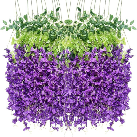 Artificial Wisteria Hanging Flowers-Fake Wisteria Flower Garland Silk Vines by WONICE