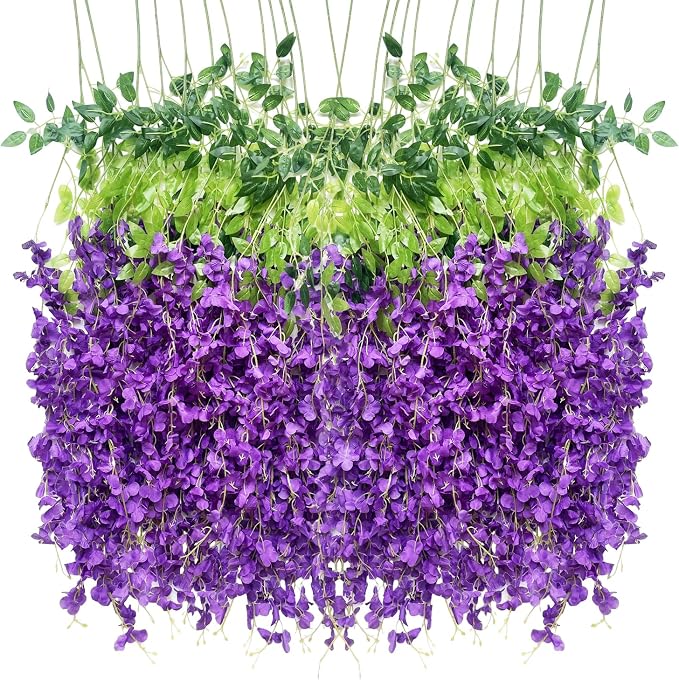 Artificial Flowers Hanging Flowers, Fake Garland Silk Vines Rattan String Decor by WONICE