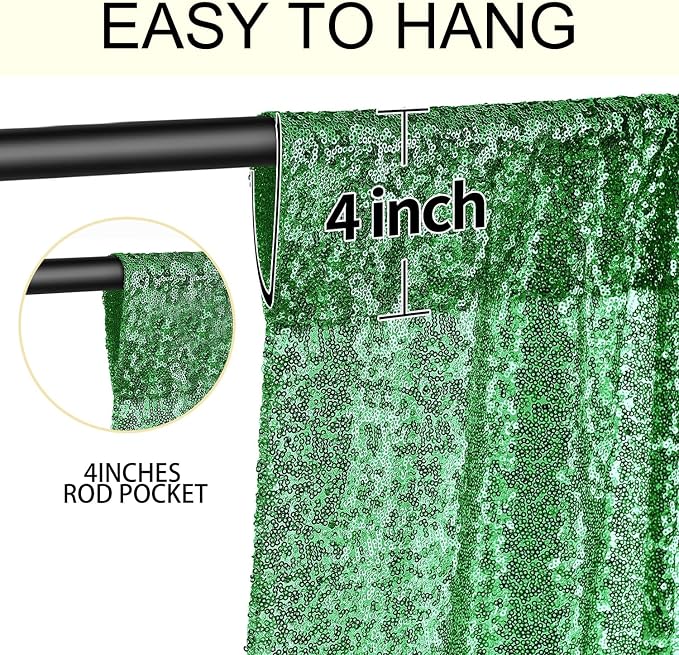 2×8FT-4PCS Grass Green Sequin Backdrop Curtains Panels, Photography Backdrop - Image 5