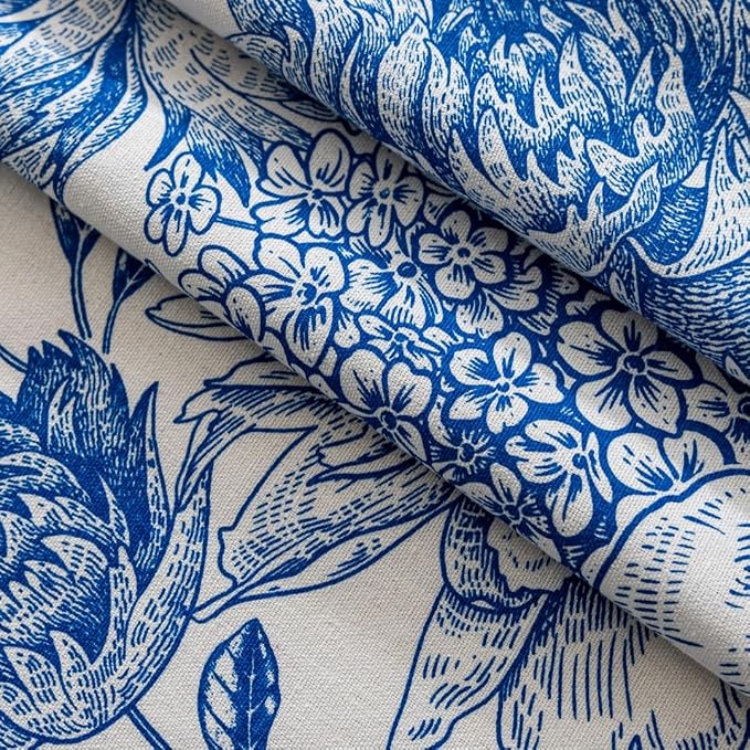 F-CHU Blue Floral Curtains Bohemian Drapes 72 Inch Length Cotton Linen Boho - Image 6