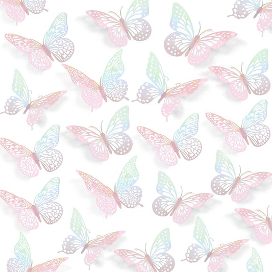 SAOROPEB 3D Butterfly Wall Decor 48 Pcs Laser Pink Butterfly Decorations | 4 by SAOROPEB