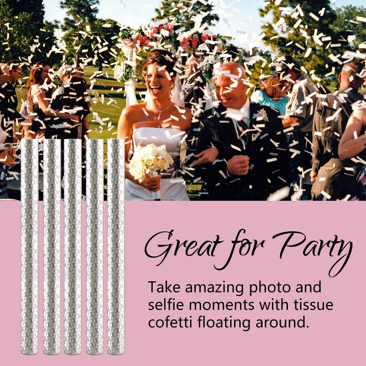 BATTIFE 21Pack White Confetti Wands, 14 Inch Tissue Paper Confetti, Flick Flutter Sticks for Wedding, Celebrations, Anniversary, Birthday, Graduation Party