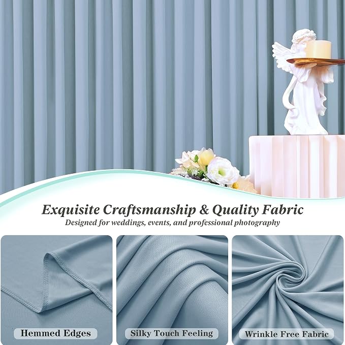 20 ft x 10 ft Wrinkle Free Dusty Blue Backdrop Curtain - Image 5