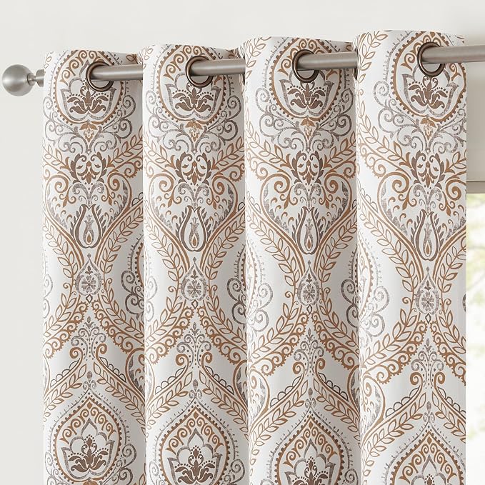 jinchan Blue Blackout Curtains 63 Inch Damask Vintage Grommet 2 Panels | Room - Image 9