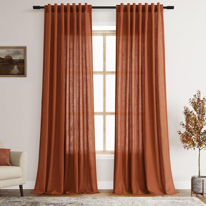 Rust Linen Curtains 95 inches Long 2 Panel Back Tab Rod Pocket Rustic Farmhouse by Nanspring