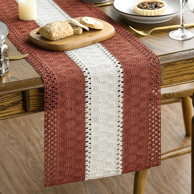 Artoid Mode Caramel Farmhouse Woven Table Runner 12x48 Inch | Holiday Rustic by ArtoidMode