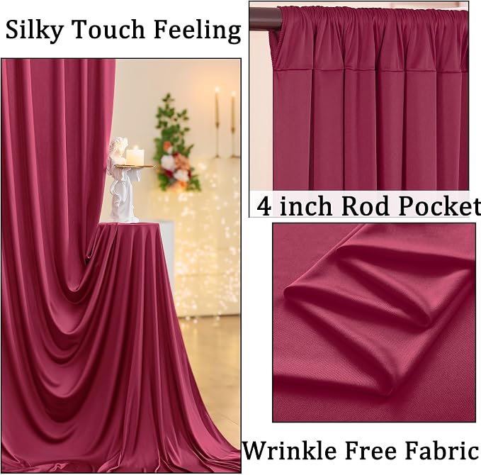30ft x 10ft Maroon Backdrop Curtains - Image 2