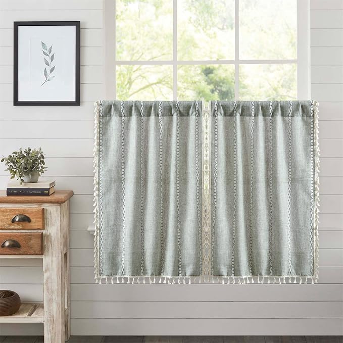 RoomTalks Green Boho Farmhouse Kitchen Curtains 54 Inch Length French Striped by RoomTalks