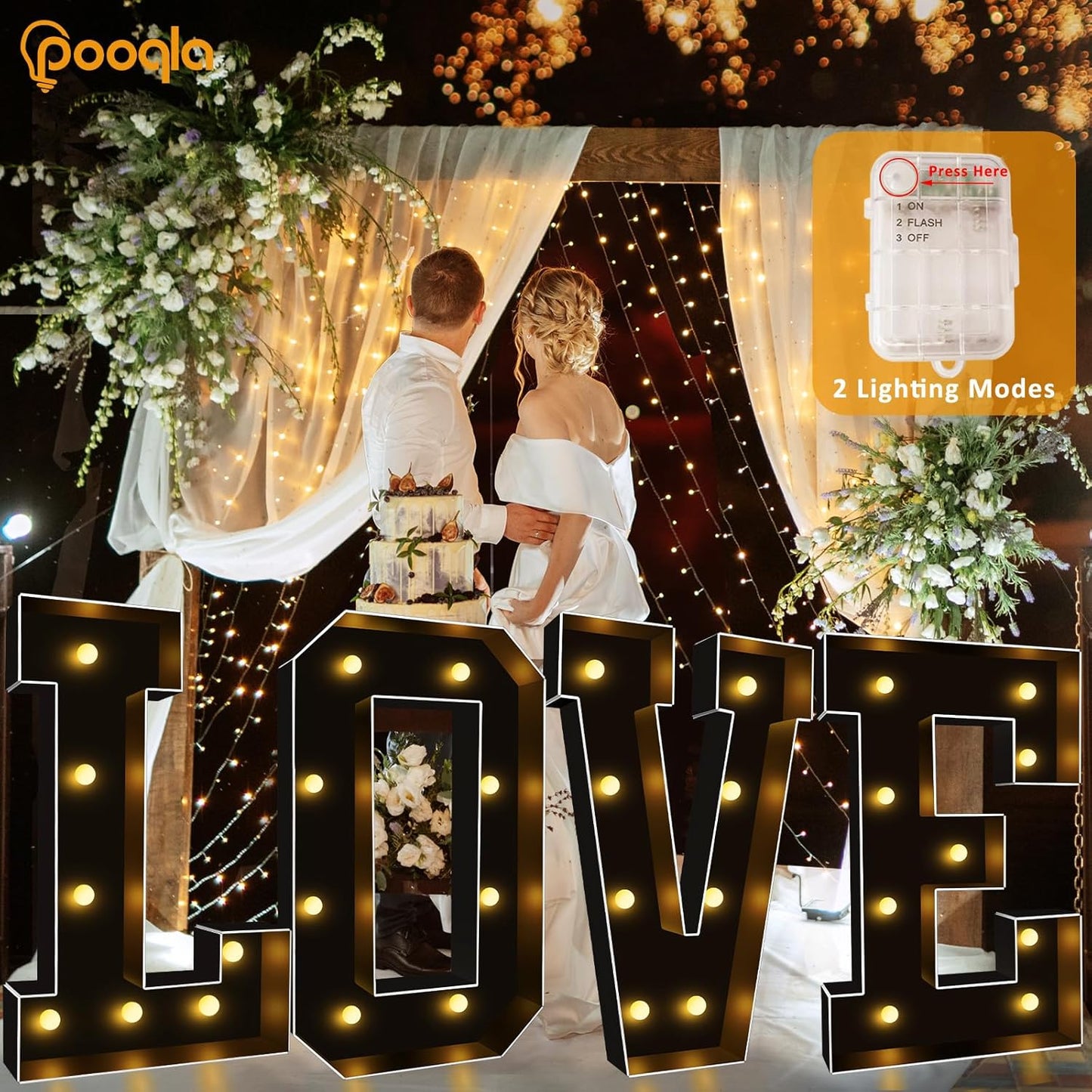 Pooqla 3FT Marquee Light Up Letters, Black LED Party Decor Large Marquee Letters 3 Feet Tall, Giant Mosaic Letter for Birthday Graduation Anniversary Wedding Decoration, Letter Q