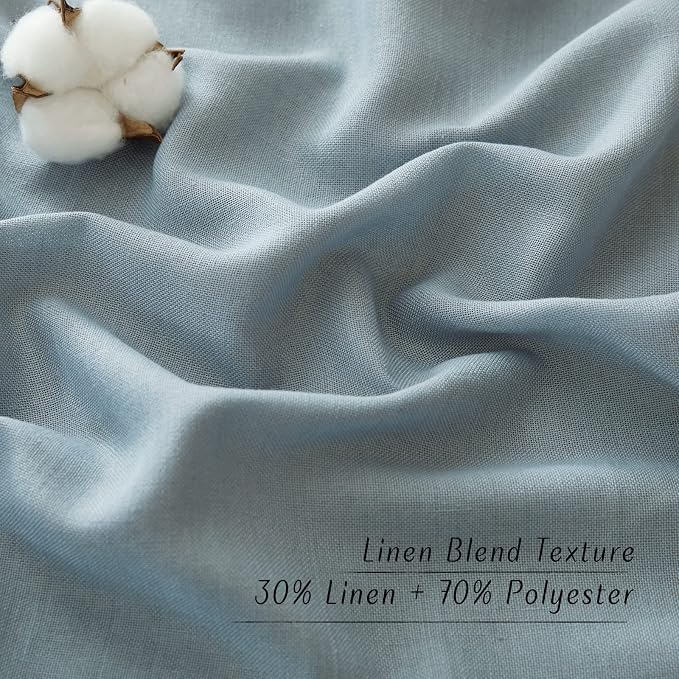 NICETOWN Flax Semi Sheer Stone Blue Linen Curtains - Image 4