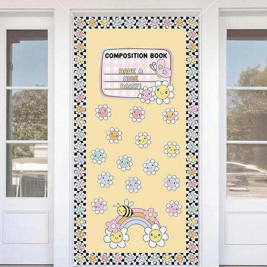 HunnmingRe Pastel Petals Banner Door Decor Colorful Flowers Back to School by HunnmingRe