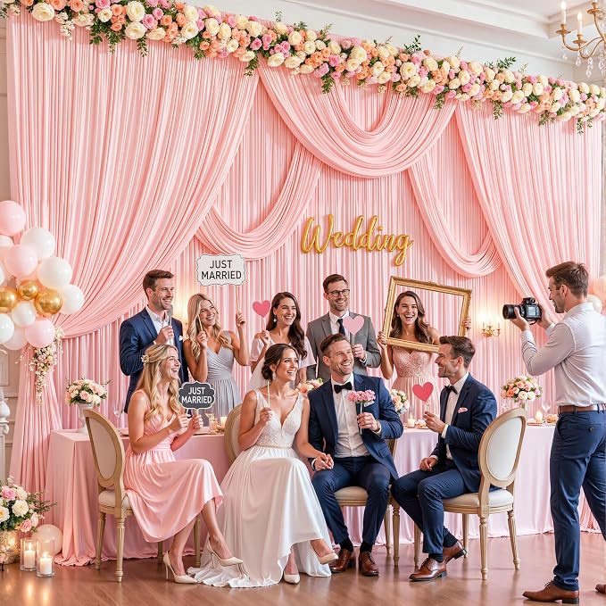 4 Panels Blush Pink Backdrop Curtains - Image 3