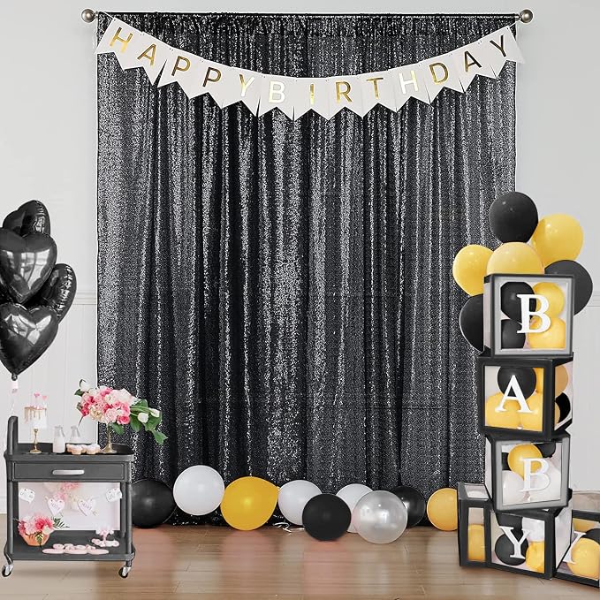 Sugargirl Halloween Black Sequin Backdrop Curtain 4 Panels 2FTx8FT Glitter - Image 8