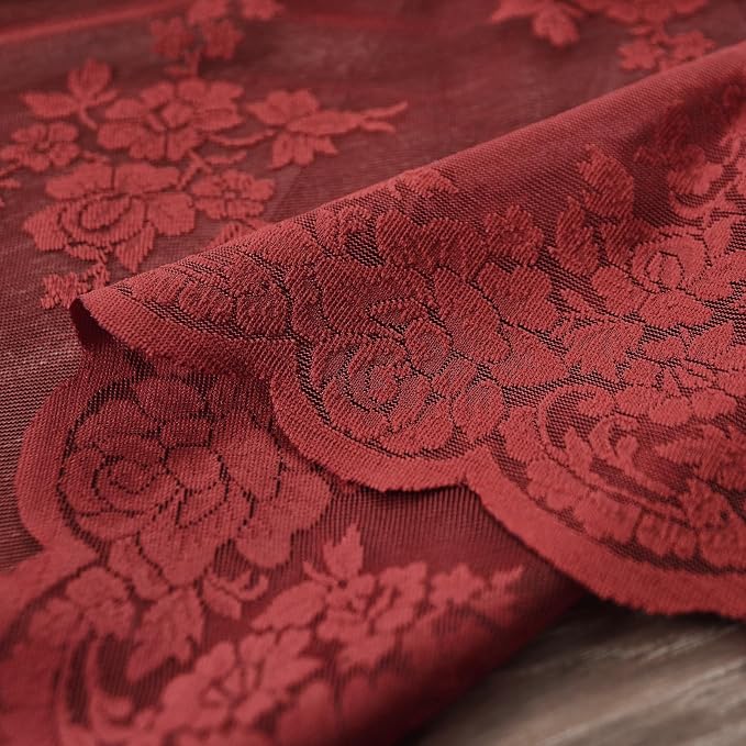 Kotile Burgundy Floral Lace Curtains - Image 8