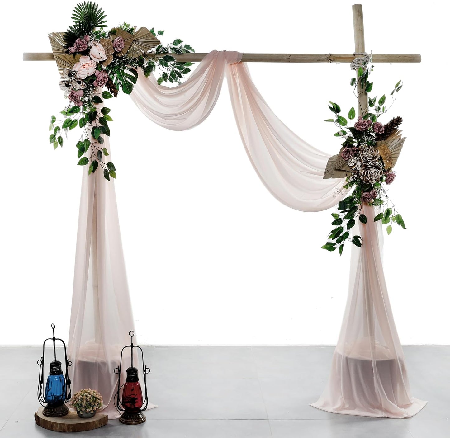 VDS Pack of 2 Panel (30 Inch X 30 Feet) Wedding Arch Draping Fabric Sheer Chiffon Fabric Drapery for Wedding Ceremony Reception Swag Backdrop Canopy Chuppah ARBO Altars Decoration (Nude)