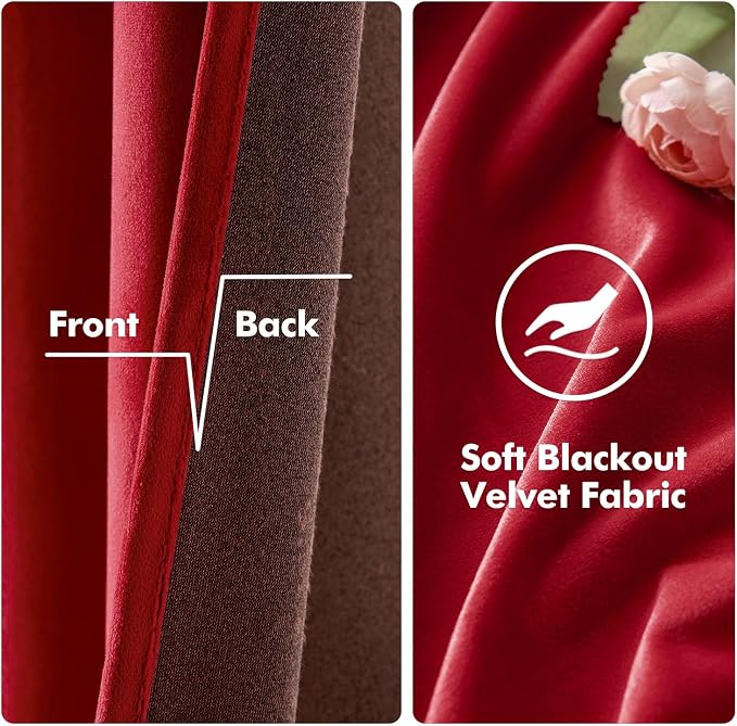 MIULEE Velvet Curtains Christmas Red 52 x 96 Inch Length Set of 2 | Grommet - Image 3