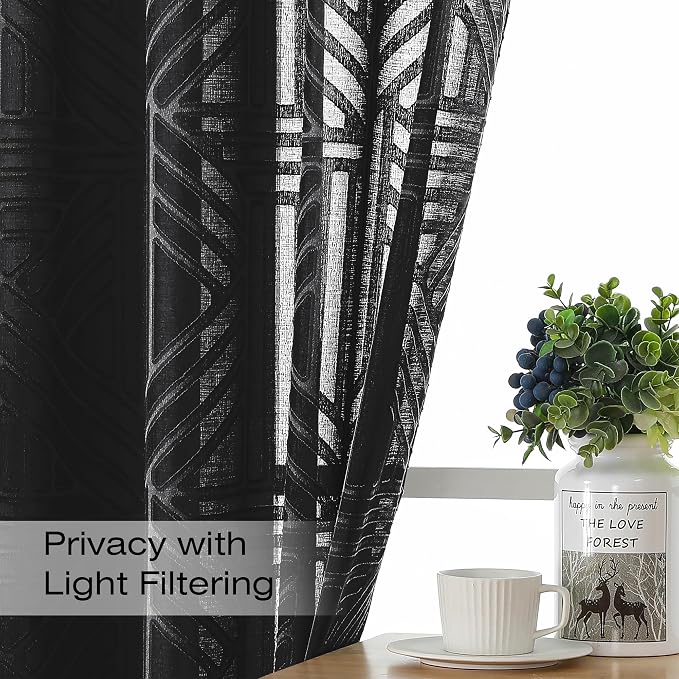 Simplebrand Black Semi Sheer Curtains 96 Inches Long 2 Panels, Light Filtering - Image 2