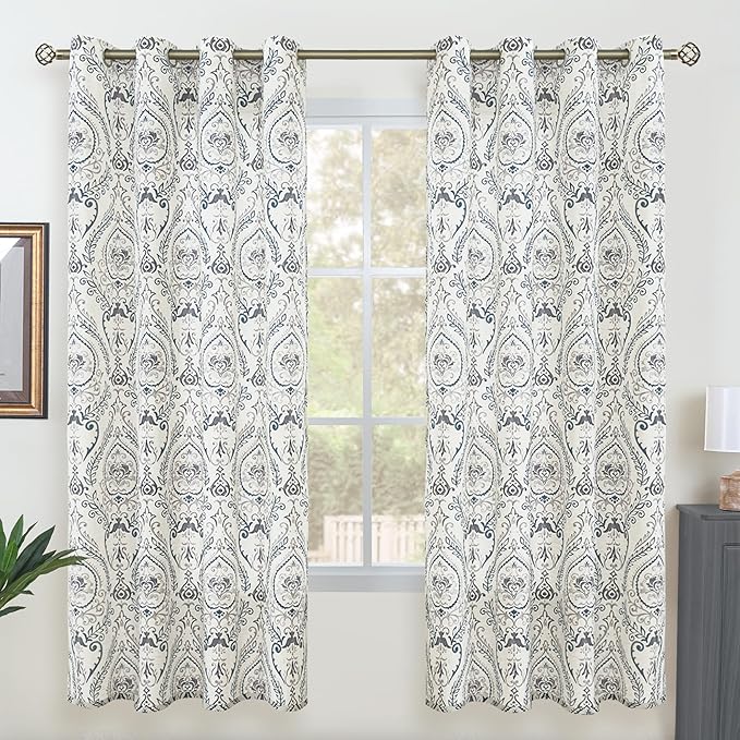 Linen Curtains 72 inches Long for Living Room, Printed Linen Curtains Grommet by LAMIT