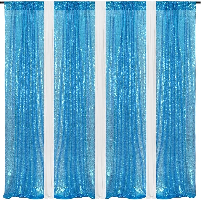 Poise3EHome Turquoise Sequin Backdrop Curtains, 2 Panels Sequin Backdrop - Image 9