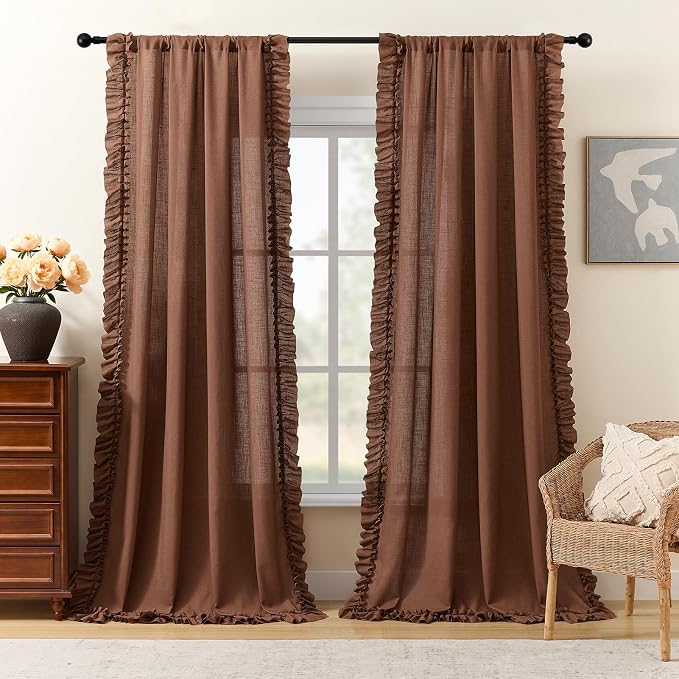 Dark Terracotta Linen Curtains for Bedroom W47 x L54 Inch, 2 Panels | Rod Pocket - Image 5